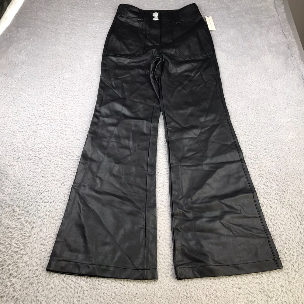 Maeve Colette Pants Womens 0 Black Faux Leather Wide Leg Anthropologie NEW NWT‎
